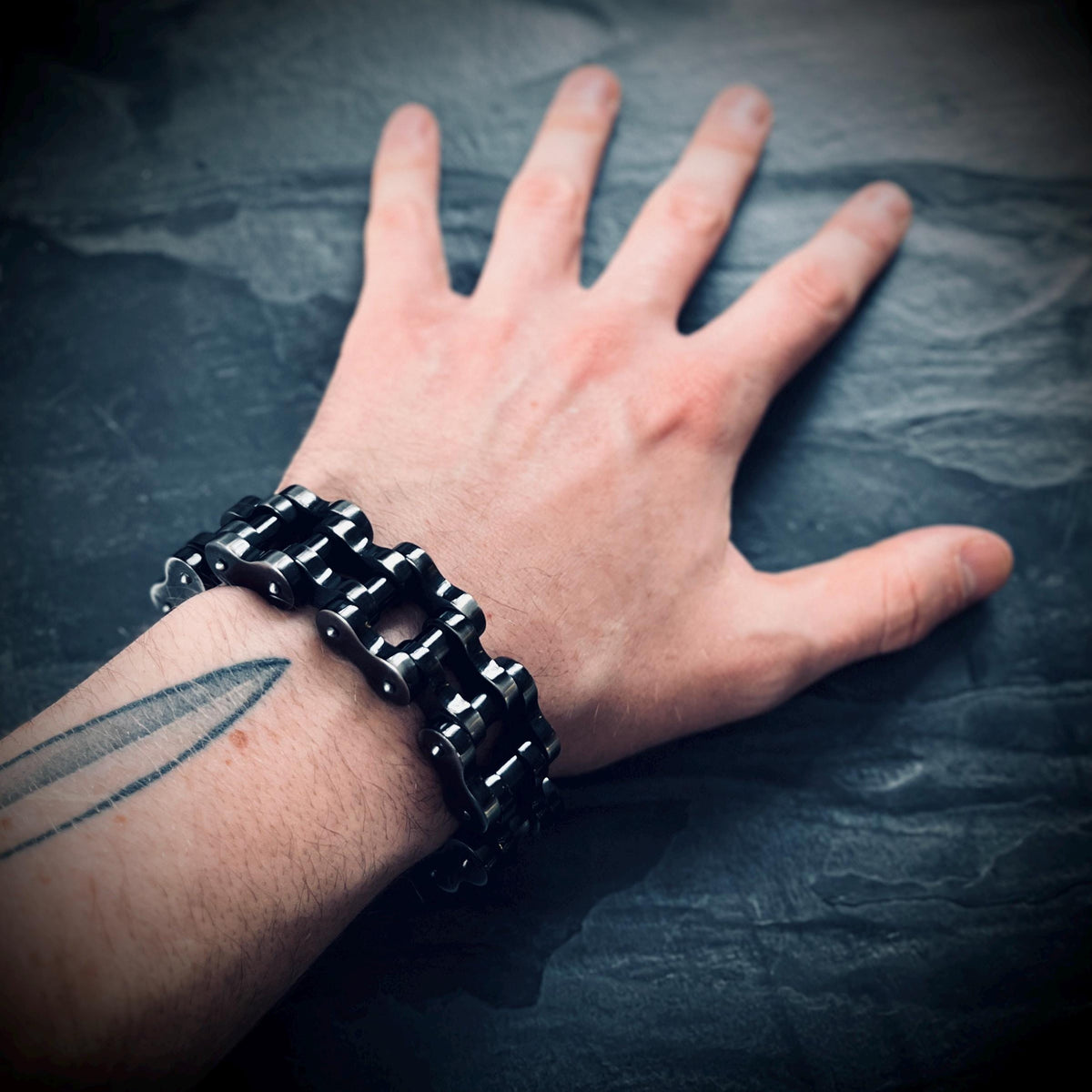 Extra Wide Heavy Chunky Oxidised Stainless Steel Bike Chain Bracelet – Vintage Blackened Finish