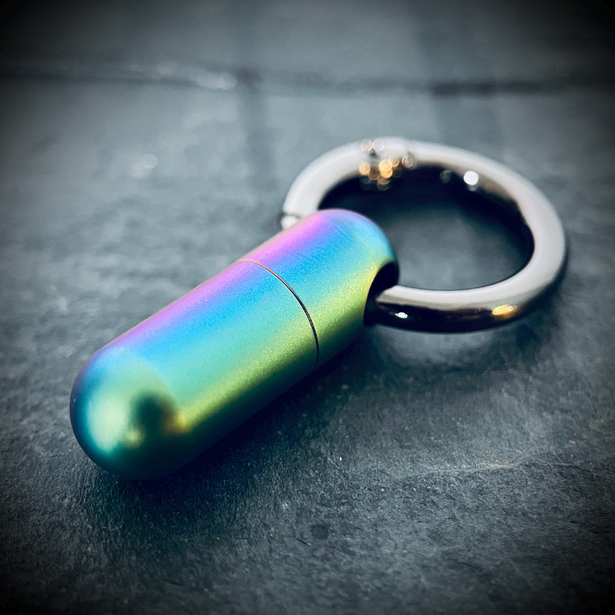 Rainbow Pearlescent Distressed Titanium Waterproof Pill Bottle Capsule Keychain / Keyring / Carabiner / Survival EDC / Container / Pocket