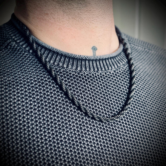 Rustic Chunky Heavy Oxidised Stainless Steel Twisted Rope Chain Necklace - Mens Minimalist Style - 24" Inches