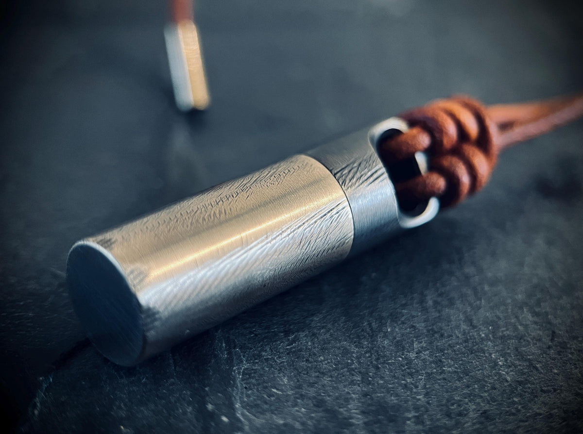 Handmade Brass Vial Capsule Pendant: Rustic 2-Tone Cremation Keepsake with Brown Leather Cord Necklace
