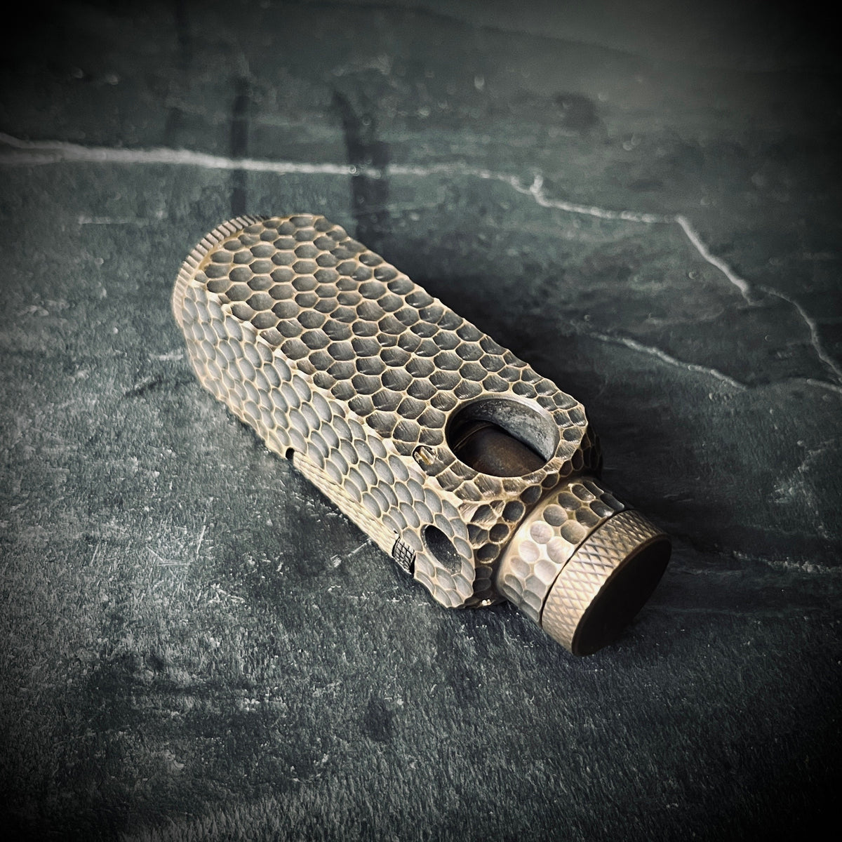 Textured Reptile Skin Vintage Style Solid Brushed Brass Heavy Metal Trench Art War Lighter / EDC / Everyday Carry / Survival Gear