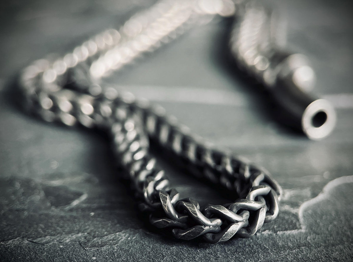 Oxidised Black & Silver Stainless Steel Chunky Thick Heavy Foxtail Chain Necklace - 24” Inches