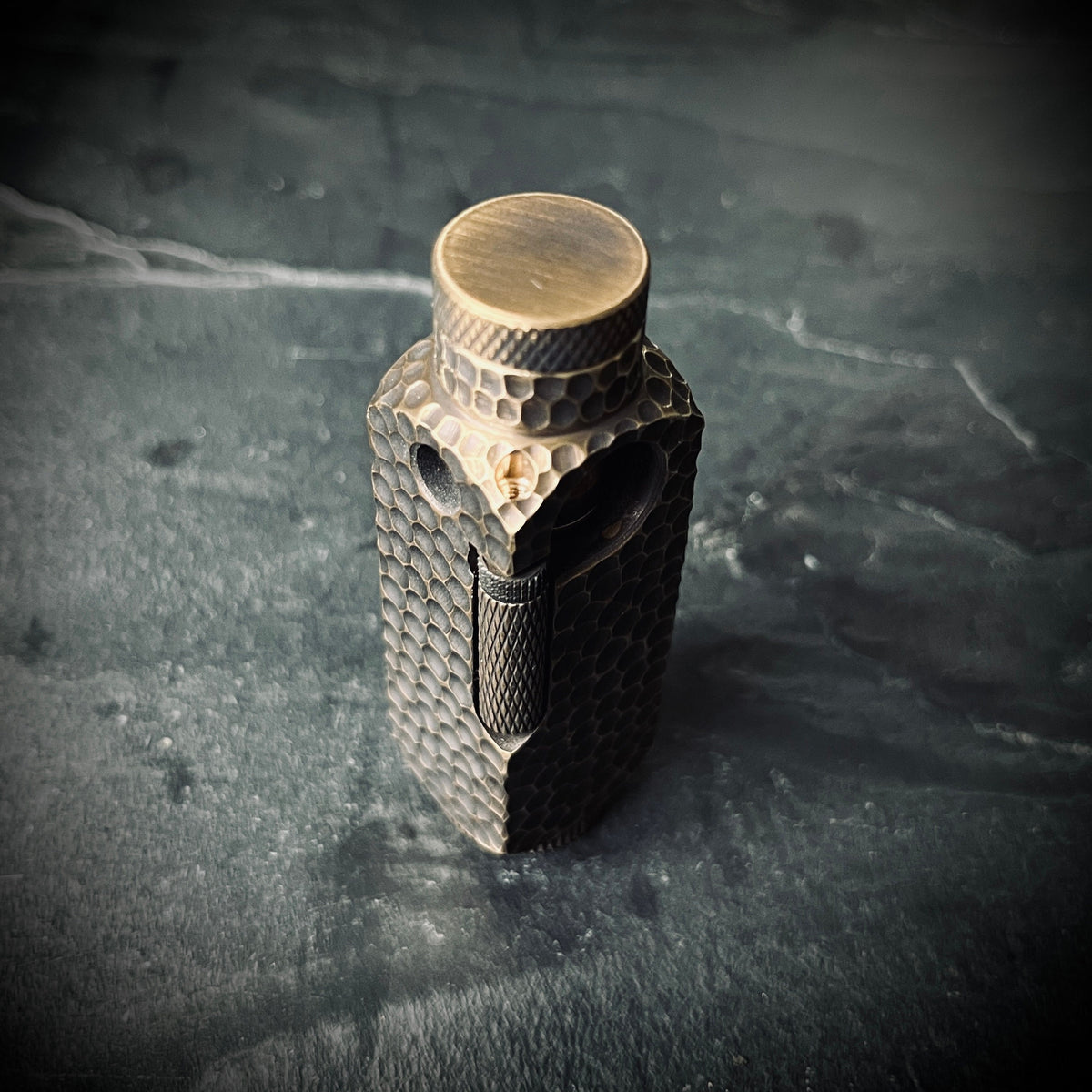 Textured Reptile Skin Vintage Style Solid Brushed Brass Heavy Metal Trench Art War Lighter / EDC / Everyday Carry / Survival Gear