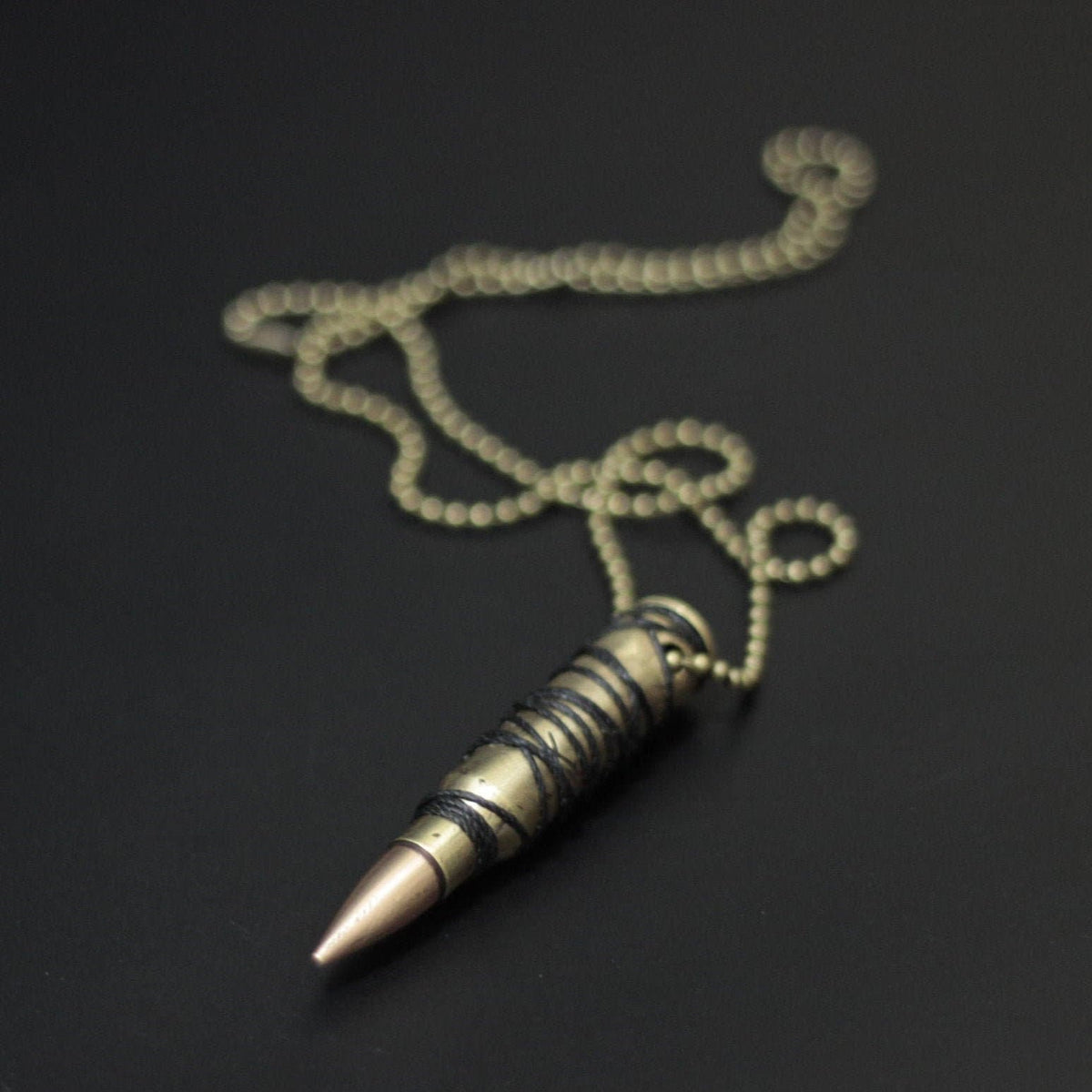 Mens Battle Damaged & Distressed 7.62 Deactivated Brushed Brass Rifle Bullet Pendant with Matching Ball Chain Necklace / Accessory / Rustic