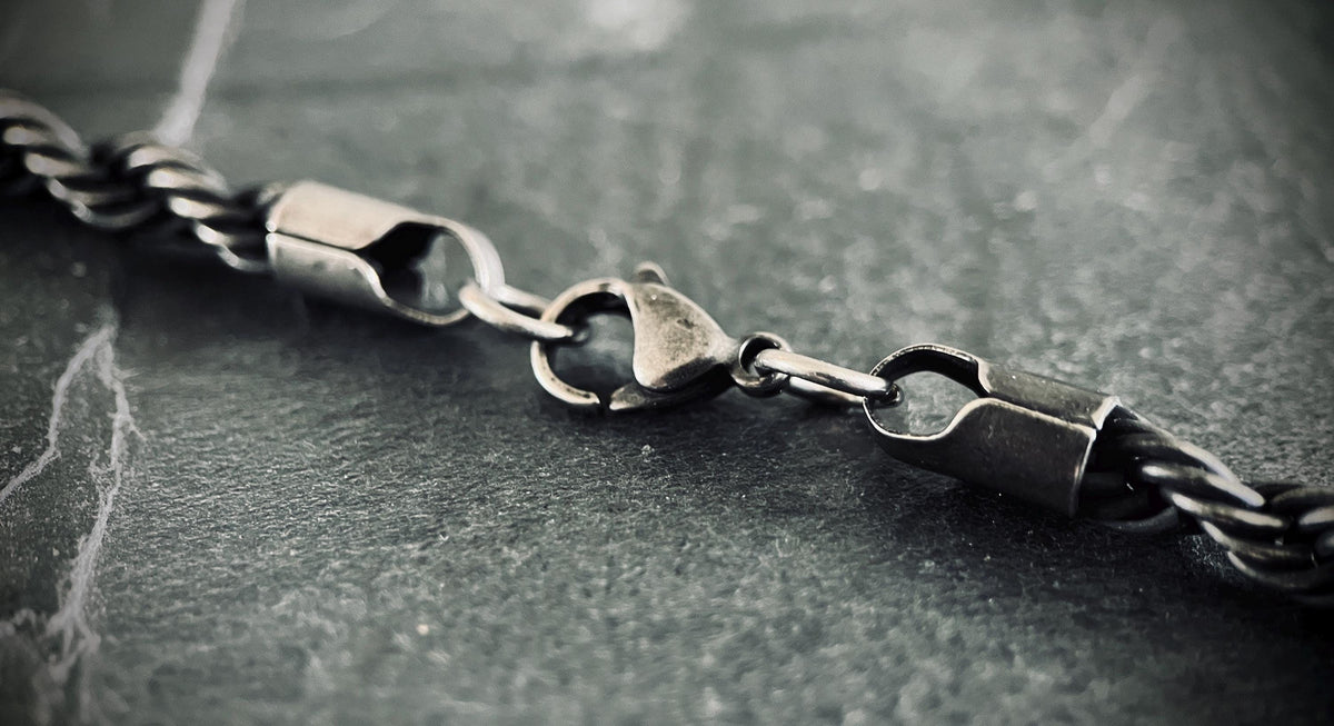Rustic Chunky Heavy Oxidised Stainless Steel Twisted Rope Chain Necklace - Mens Minimalist Style - 24" Inches