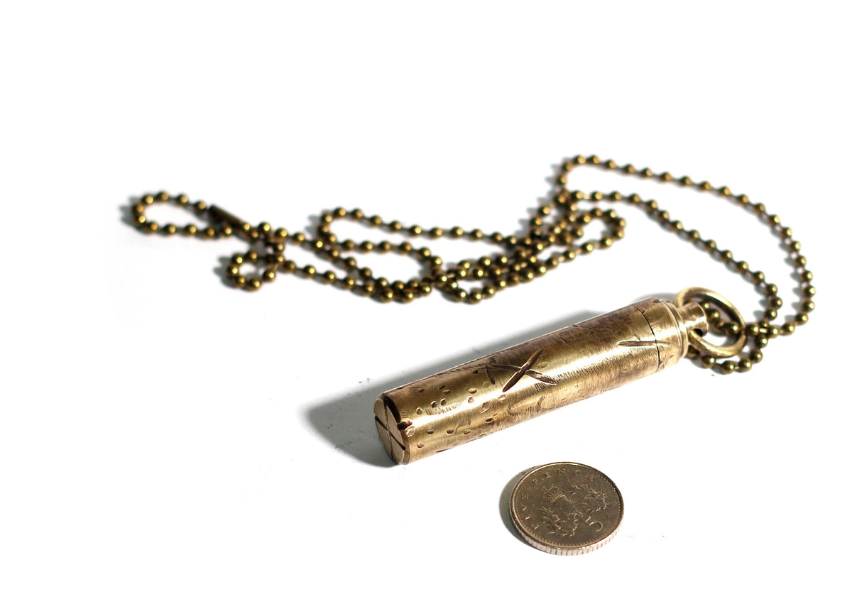 Distressed Brass Capsule Pendant: Secret Stash Vial Necklace