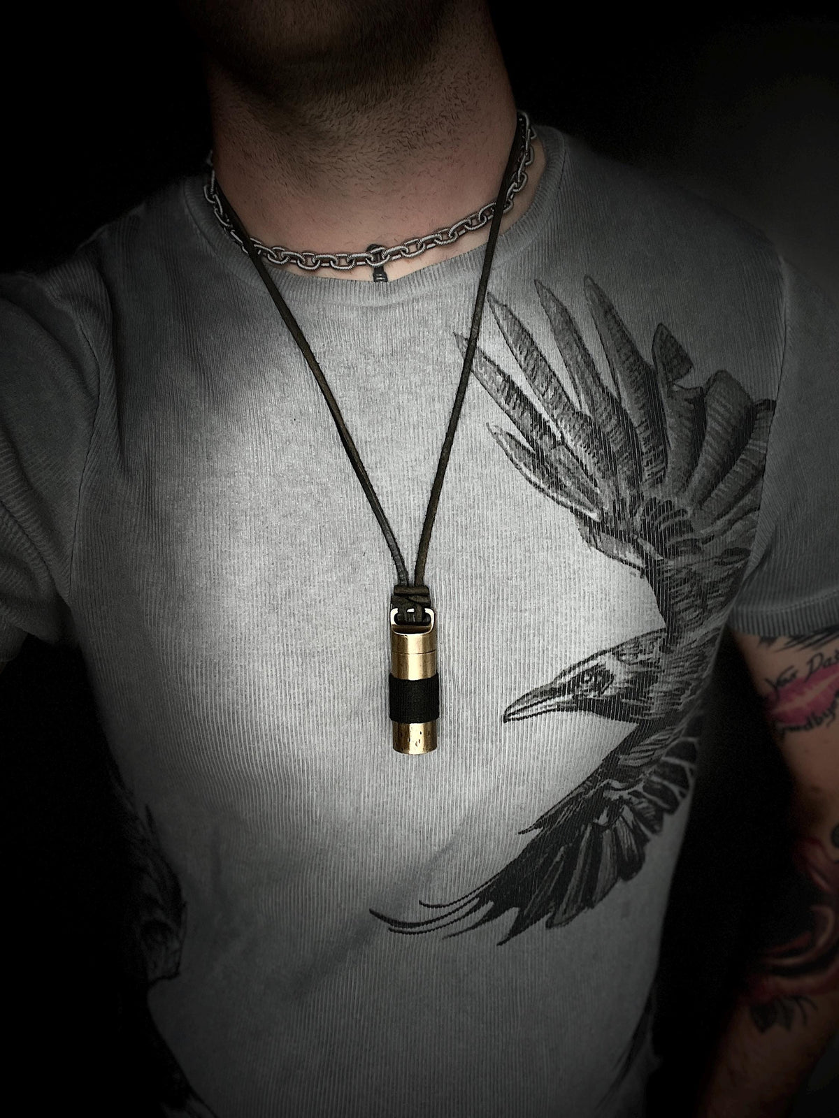 Rustic Brass Pill Vial Necklace: Distressed Capsule Stash Pendant, Leather Cord