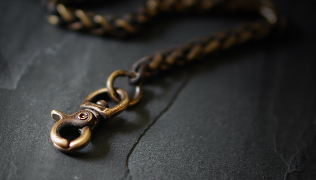 Distressed Oxidised Solid Brass Belt Loop Fish Hook Wallet Chain Accessory / EDC / Everyday Carry / Mens / Unisex / Key Holder / Keychain