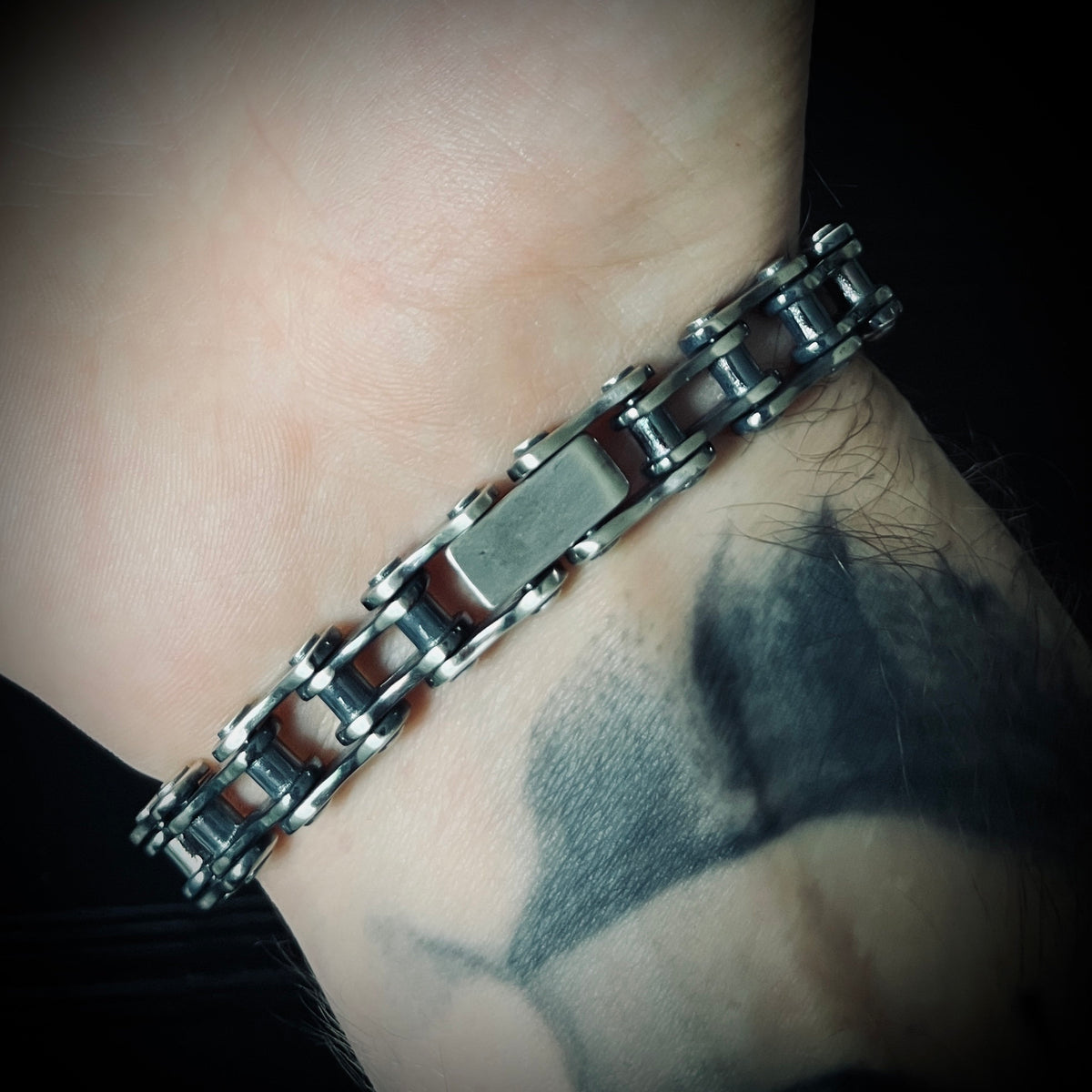 Handmade Oxidized & Distressed 925 Sterling Silver Bike Chain Bracelet – Unisex Jewelry
