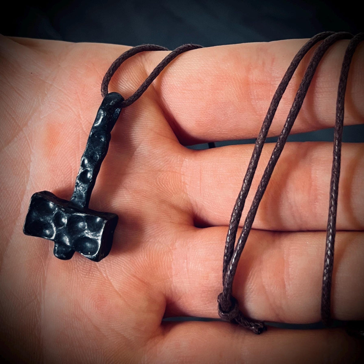 Forged Iron Thor's Hammer Necklace: Distressed Viking Mjolnir Pendant