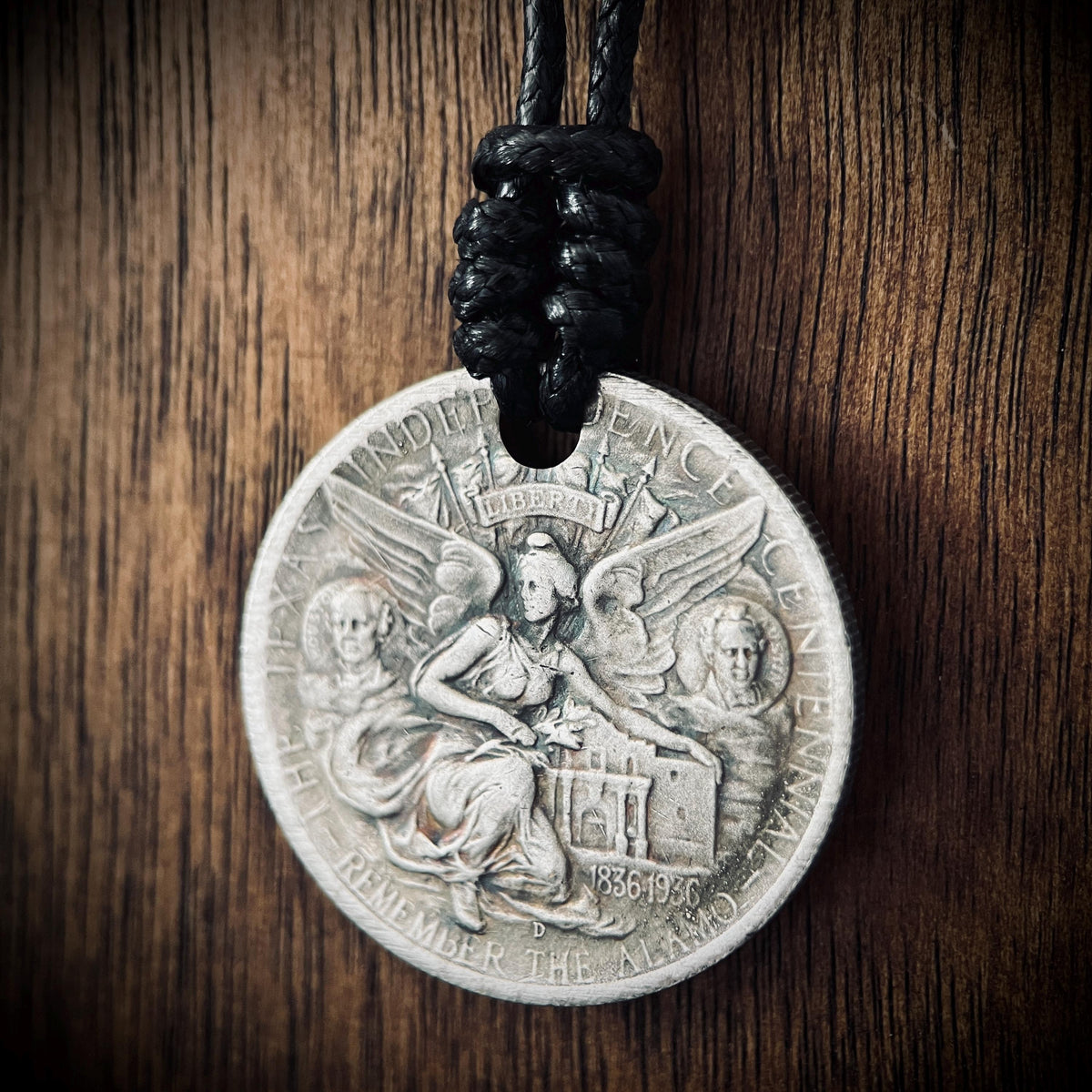 Ornate Rustic Silver Angel Medallion Pendant with Black Adjustable Cord Necklace