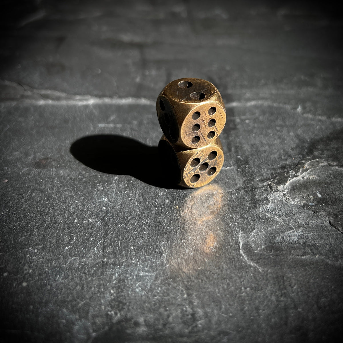 Custom Solid Heavy Brass Metal Dice Set with Distressed Aged Vintage Old Finish / EDC / Pocket Accessory / Poker / Gambler / Card Game