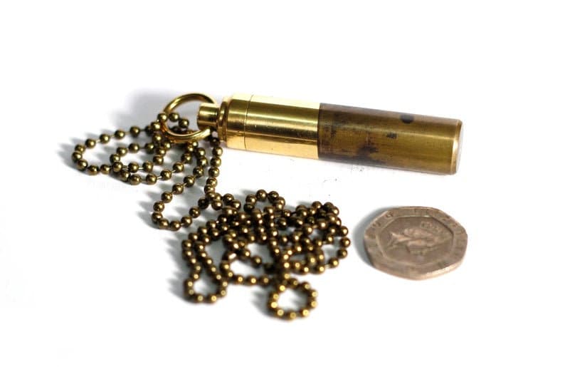 High Contrast 2-Tone Brass Vial Necklace: Waterproof Stash Capsule Pendant