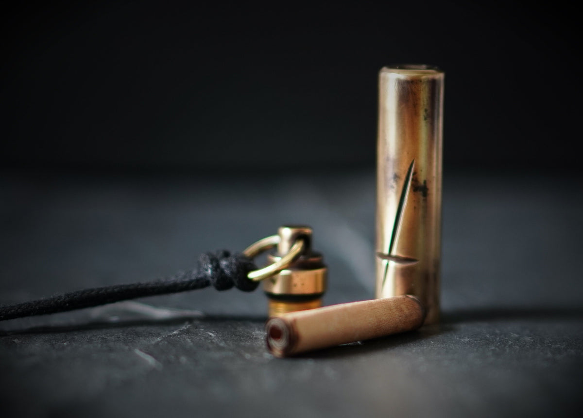 Rustic Handmade Brass Secret Stash Bullet Capsule Pendant Necklace with Engraved Cross & Custom Lettering