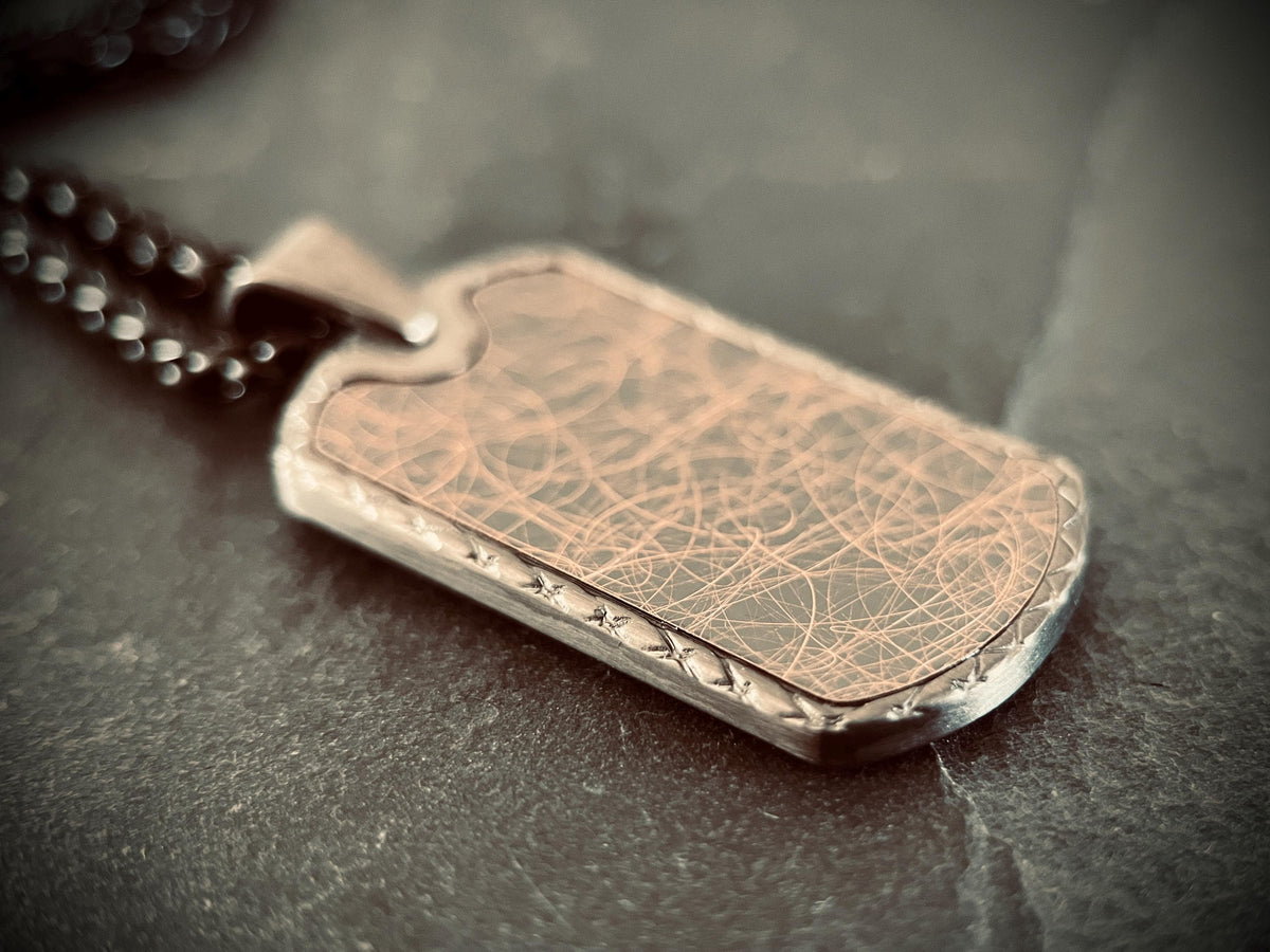 Distressed Gunmetal & Copper Distressed Dog Tag Pendant - Stainless Steel Necklace