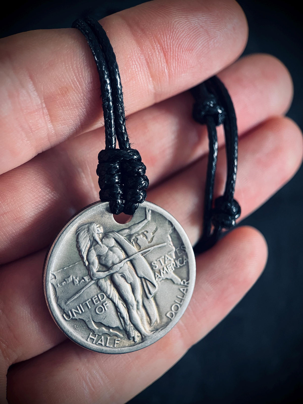 Ornate Rustic Silver Native Warrior Medallion Pendant with Black Adjustable Cord Necklace