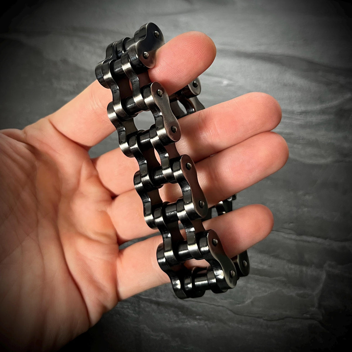 Extra Wide Heavy Chunky Oxidised Stainless Steel Bike Chain Bracelet – Vintage Blackened Finish
