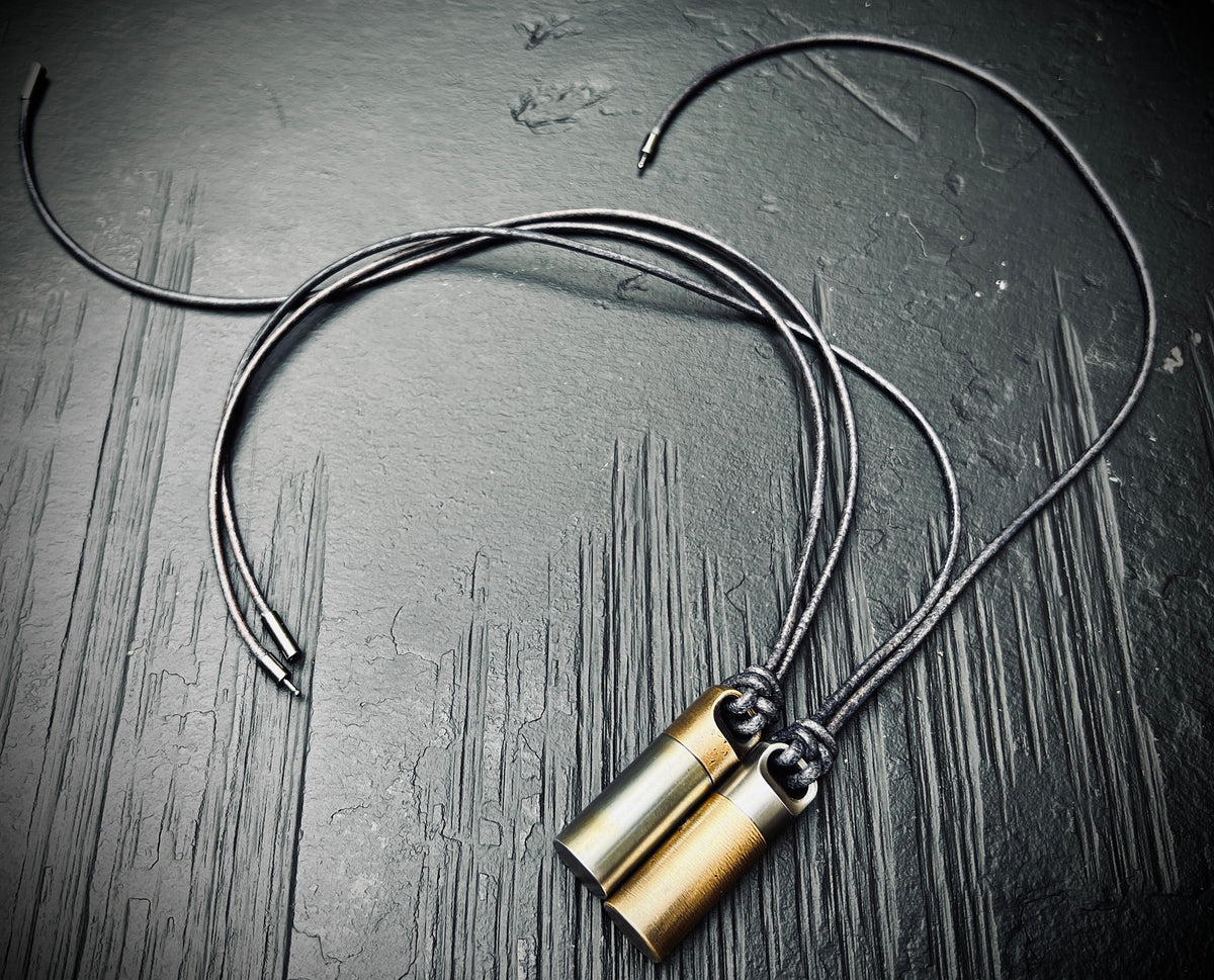 Two-Tone Brass & Stainless Steel Keepsake Necklace: Matching Pair of Stash Capsule Pendants / Couples / Friends