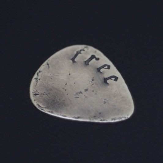 Custom Engraved Distressed Brass Guitar Pick, Old English Font