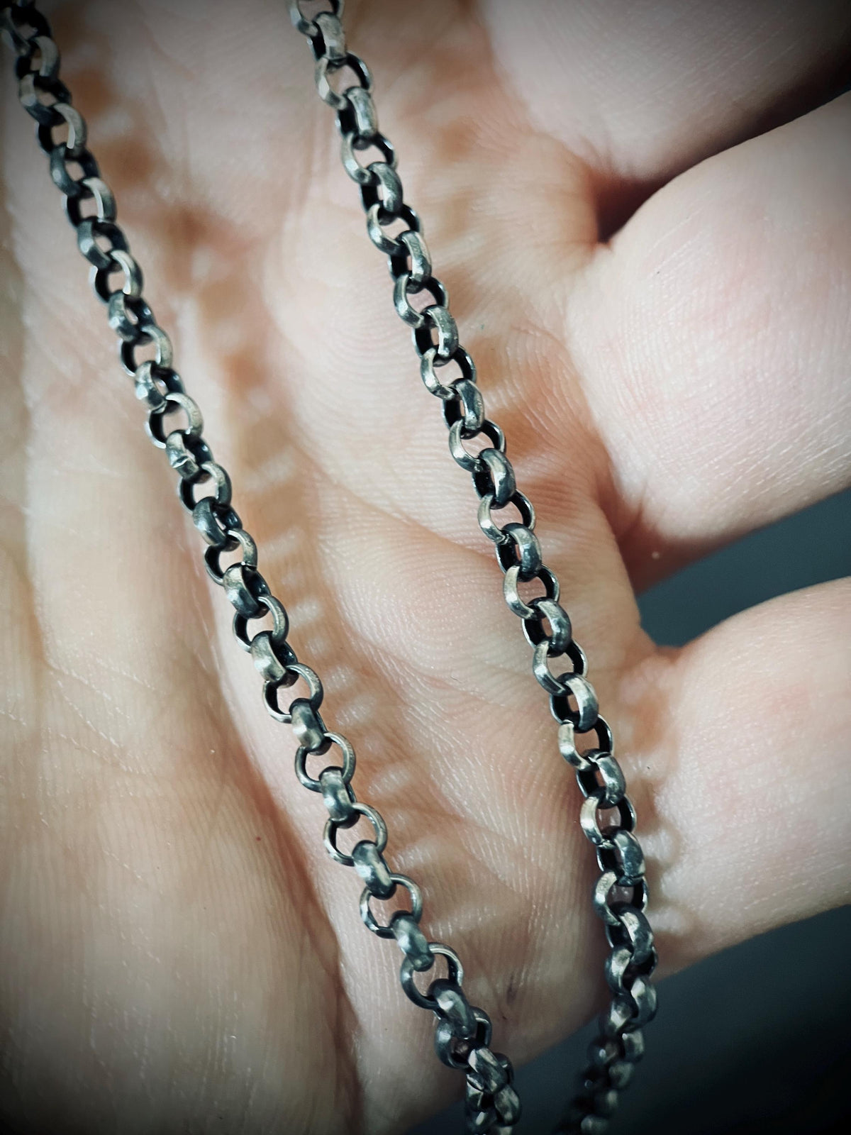 Simple Minimalist 925 Solid Sterling Silver Distressed Oxidised Rustic 22" Inch Rolo Loop Link Chain Necklace