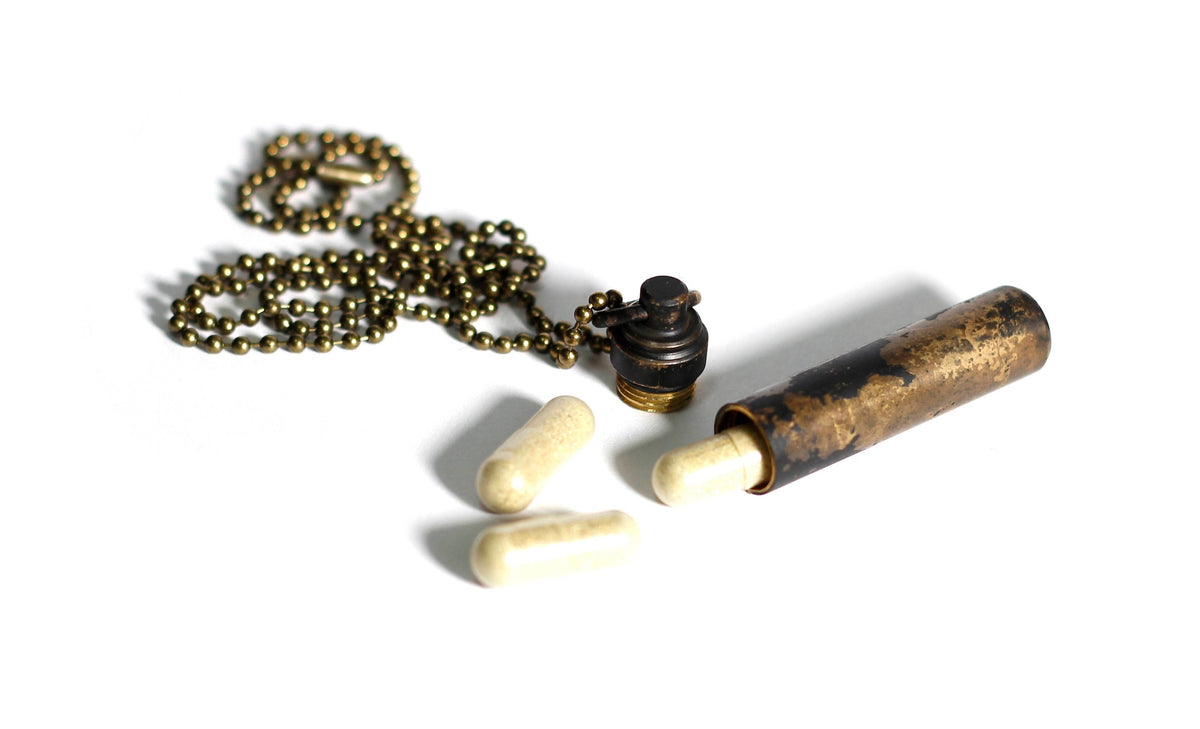 Distressed Brass Vial Necklace: Vintage Style Capsule Urn Pendant
