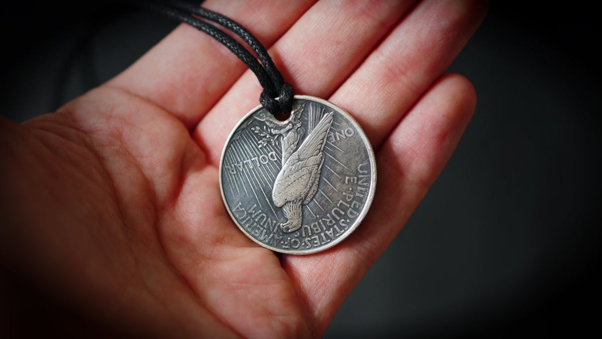 Peace Dollar Pendant: Distressed Lady Liberty Coin Medallion with Adjustable Leather Cord Necklace