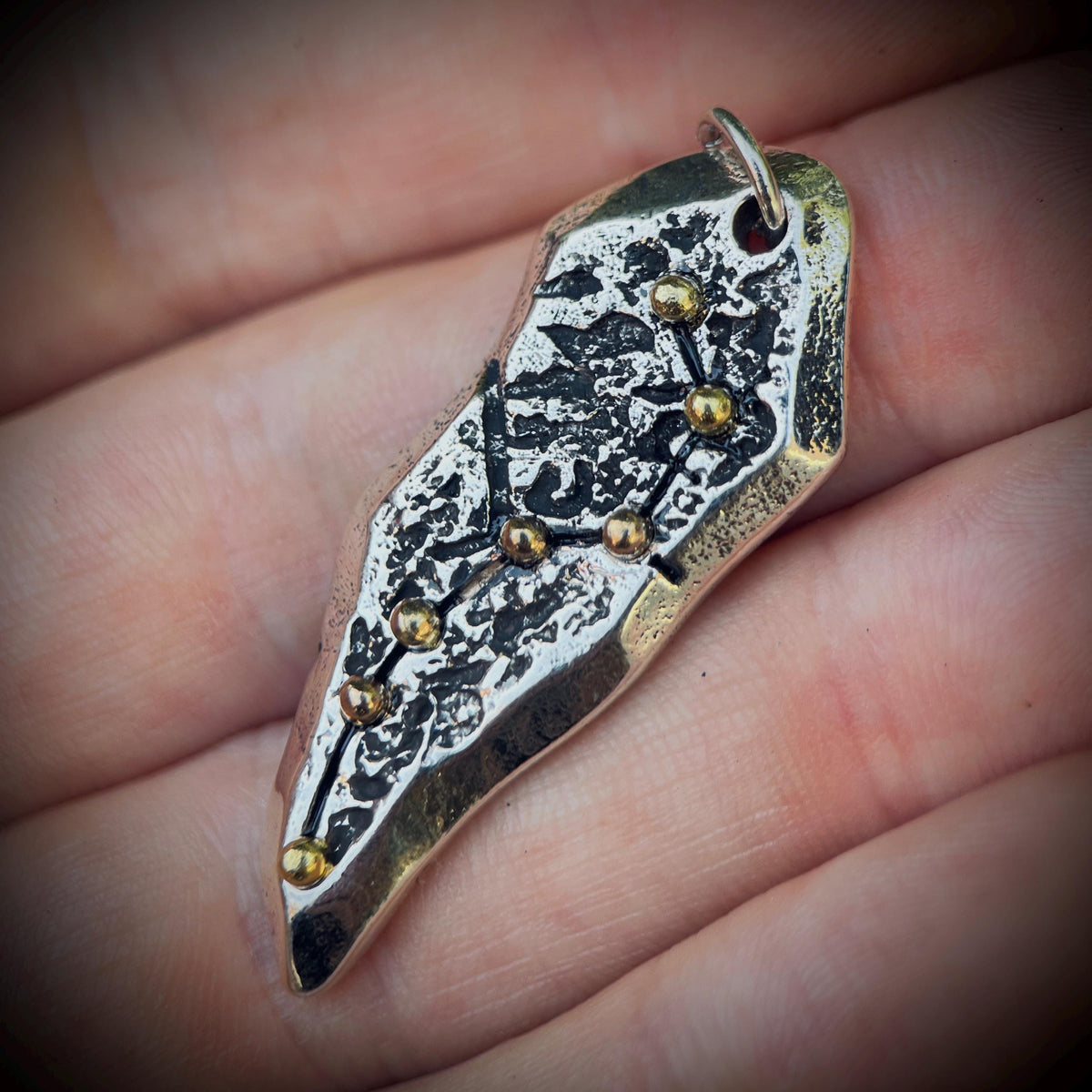 Rustic Oxidised 925 Sterling Silver Plated Big Dipper Star System Celestial Galaxy Pendant