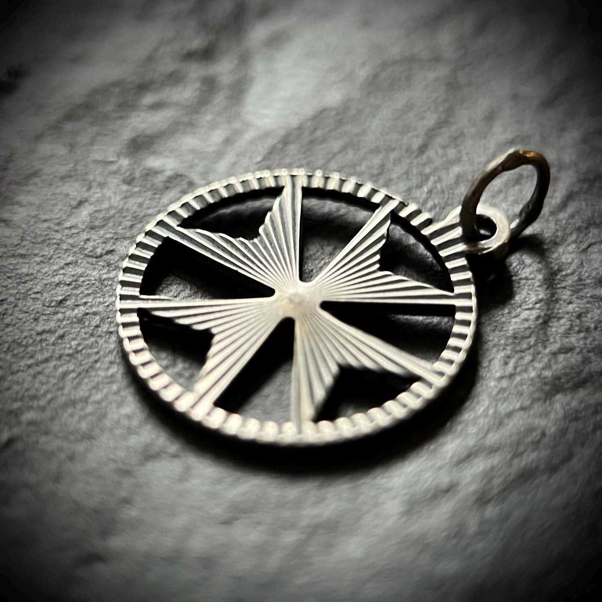 Small Oxidised Sterling Silver Decorative Maltese Cross Pendant – Rustic Crucifix Charm with Engravings