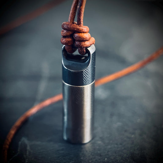 Handmade Brass Vial Capsule Pendant: Rustic 2-Tone Cremation Keepsake with Brown Leather Cord Necklace