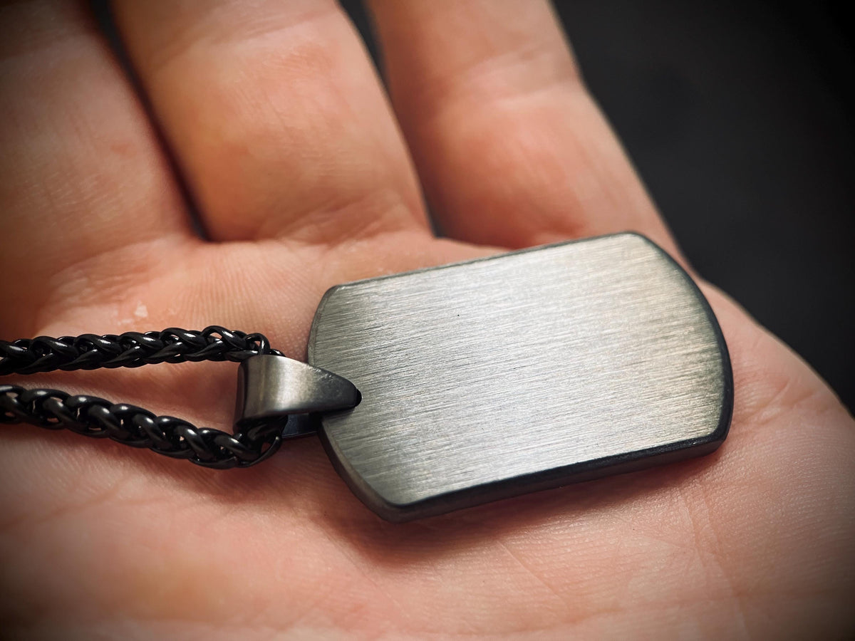 Distressed Gunmetal & Copper Distressed Dog Tag Pendant - Stainless Steel Necklace