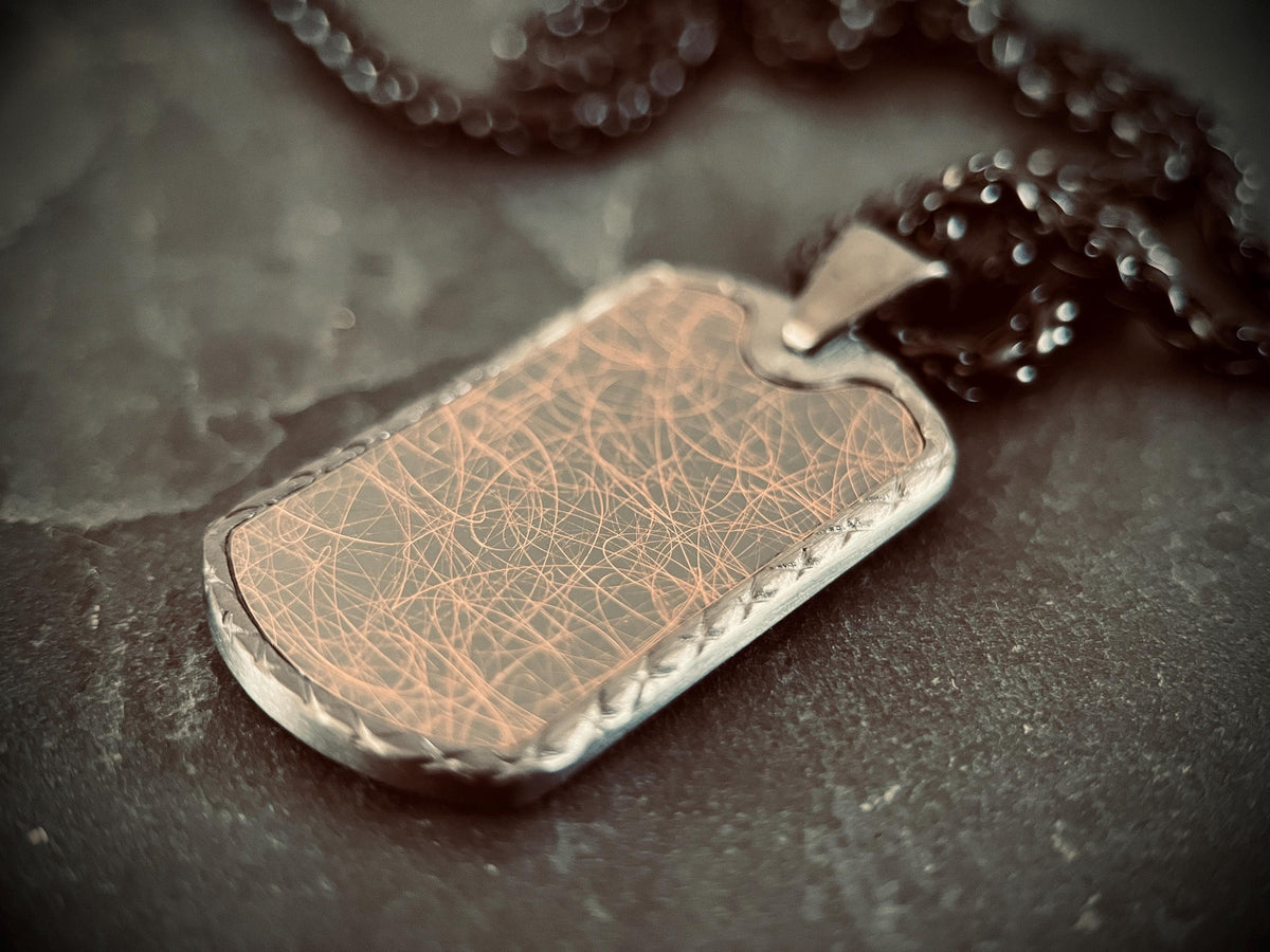Distressed Gunmetal & Copper Distressed Dog Tag Pendant - Stainless Steel Necklace
