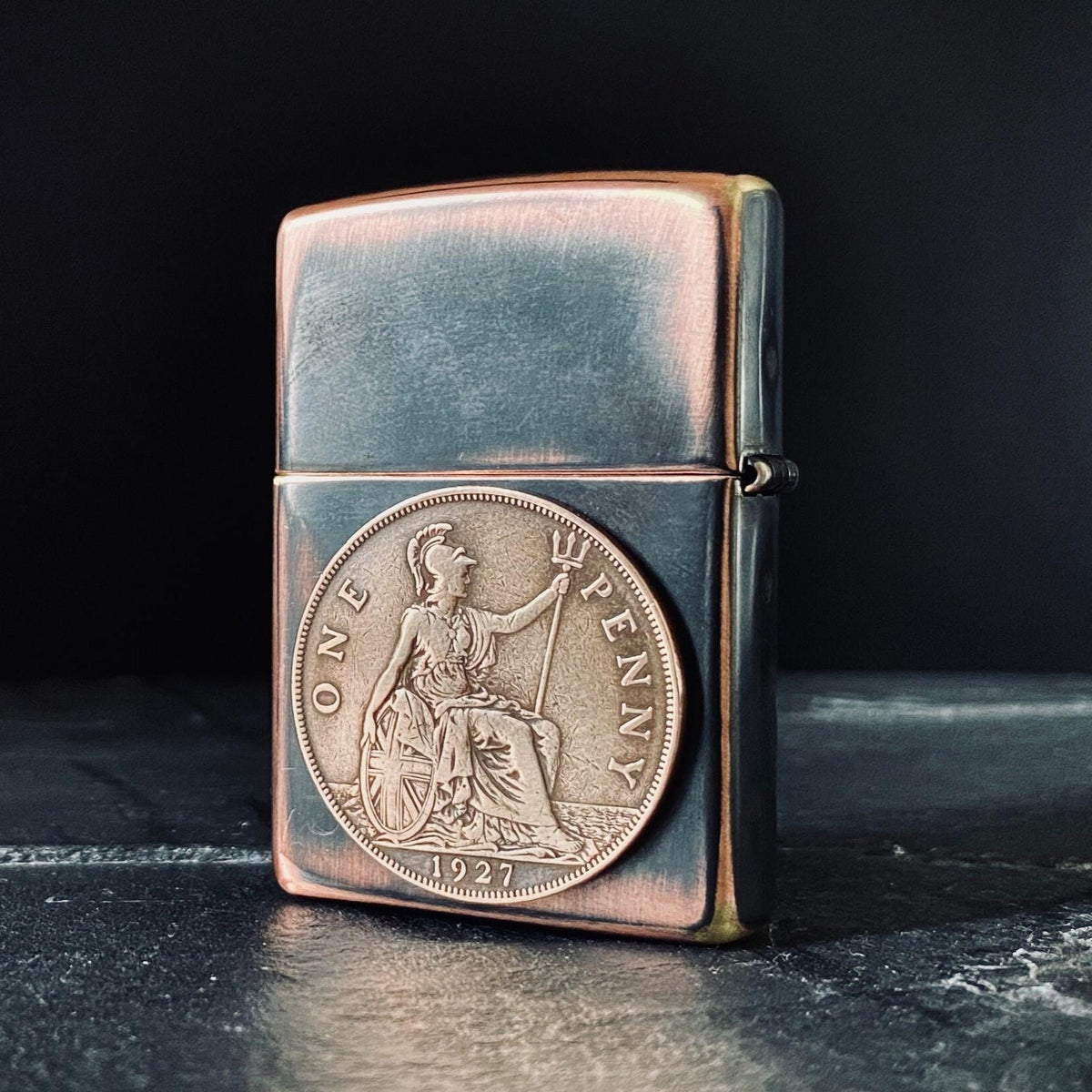 Custom Oxidised Antique Vintage Style Distressed Copper & Bronze Doubled Sided One Penny Zippo Lighter / EDC / Coin