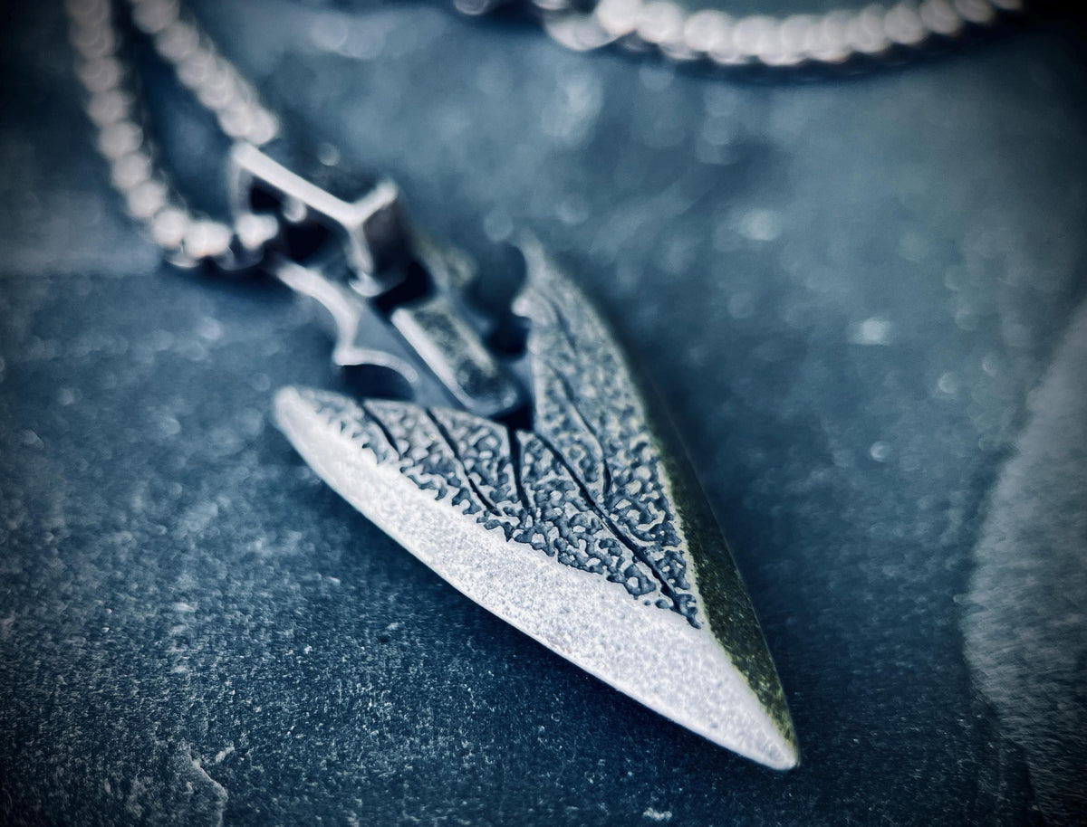 Rustic Solid Stainless Steel Blackened Silver Arrowhead Pendant & 24" Inch Matching Necklace – Oxidised and Distressed