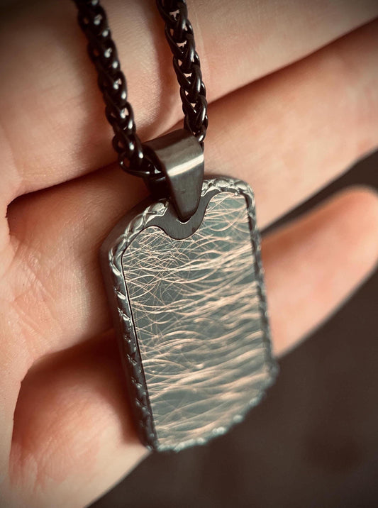 Distressed Gunmetal & Copper Distressed Dog Tag Pendant - Stainless Steel Necklace
