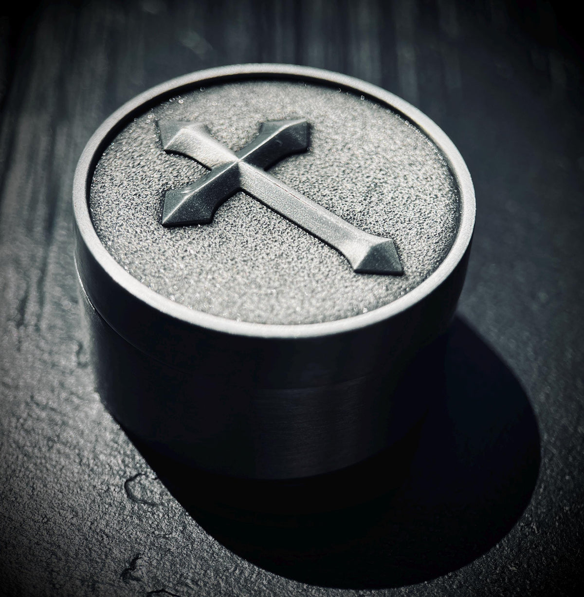 Ornate Distressed Stainless Steel Pill Bottle Stash Capsule Container with Silver Cross Crucifix / Survival EDC / Medication / Snuff Box