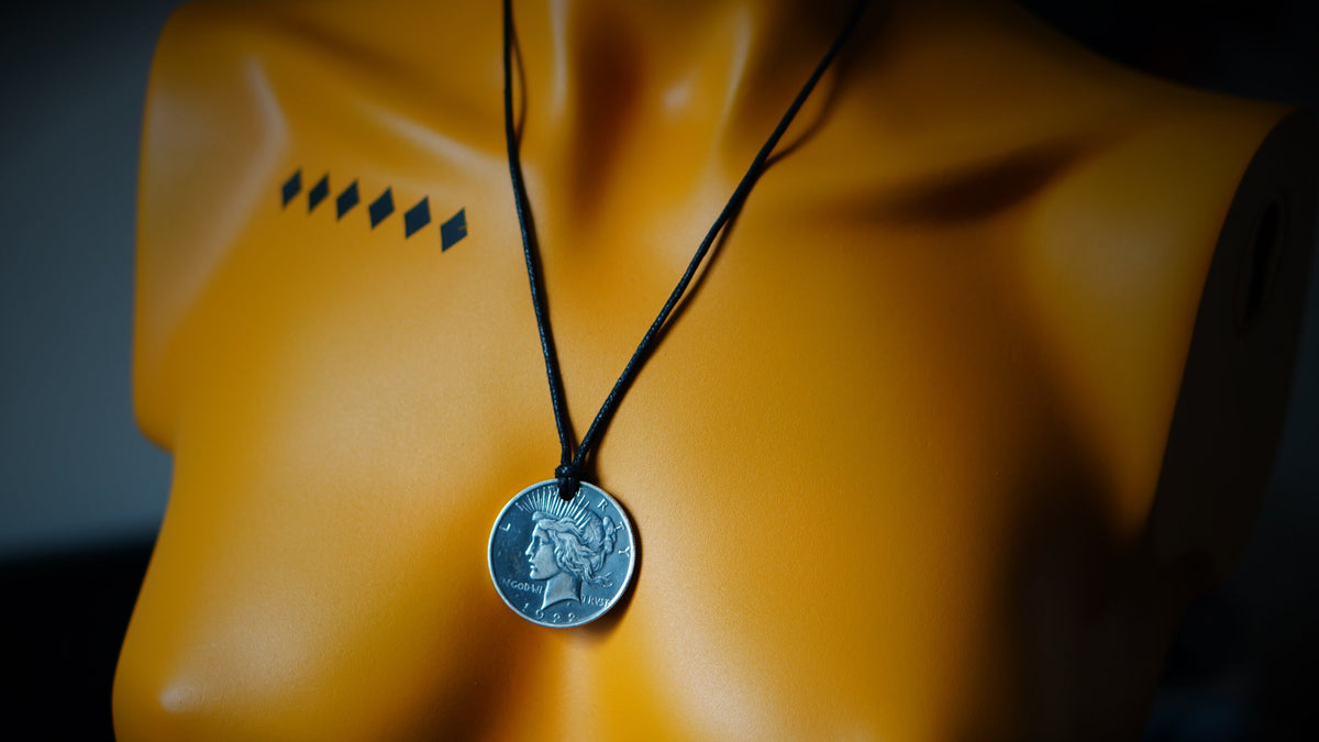 Peace Dollar Pendant: Distressed Lady Liberty Coin Medallion with Adjustable Leather Cord Necklace