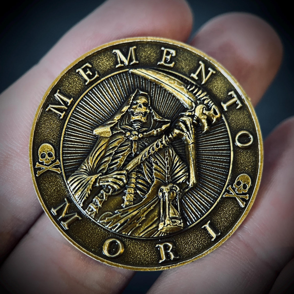 Lucky Ornate Carpe Diem Memento Mori Double Sided Skull Coin | Pocket Accessory | Anxiety Relief | Fidget | Everyday Carry | Stoic