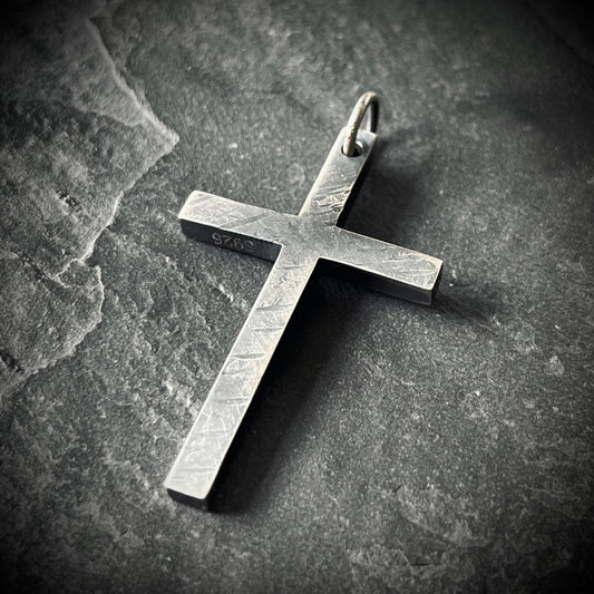 Distressed Handmade 925 Solid Sterling Silver Simple Minimalist Plain Cross Crucifix Pendant