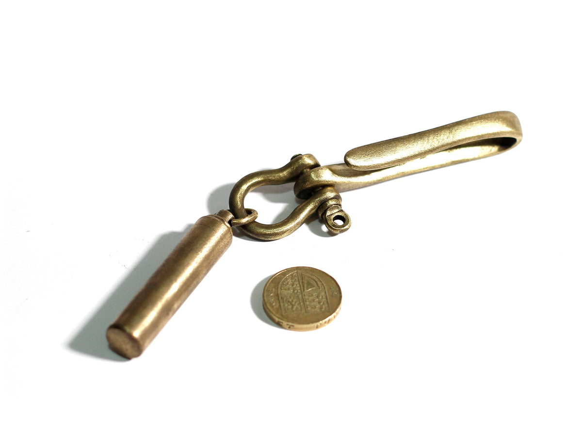 Distressed Brass Belt Hook Keychain with Stash Capsule