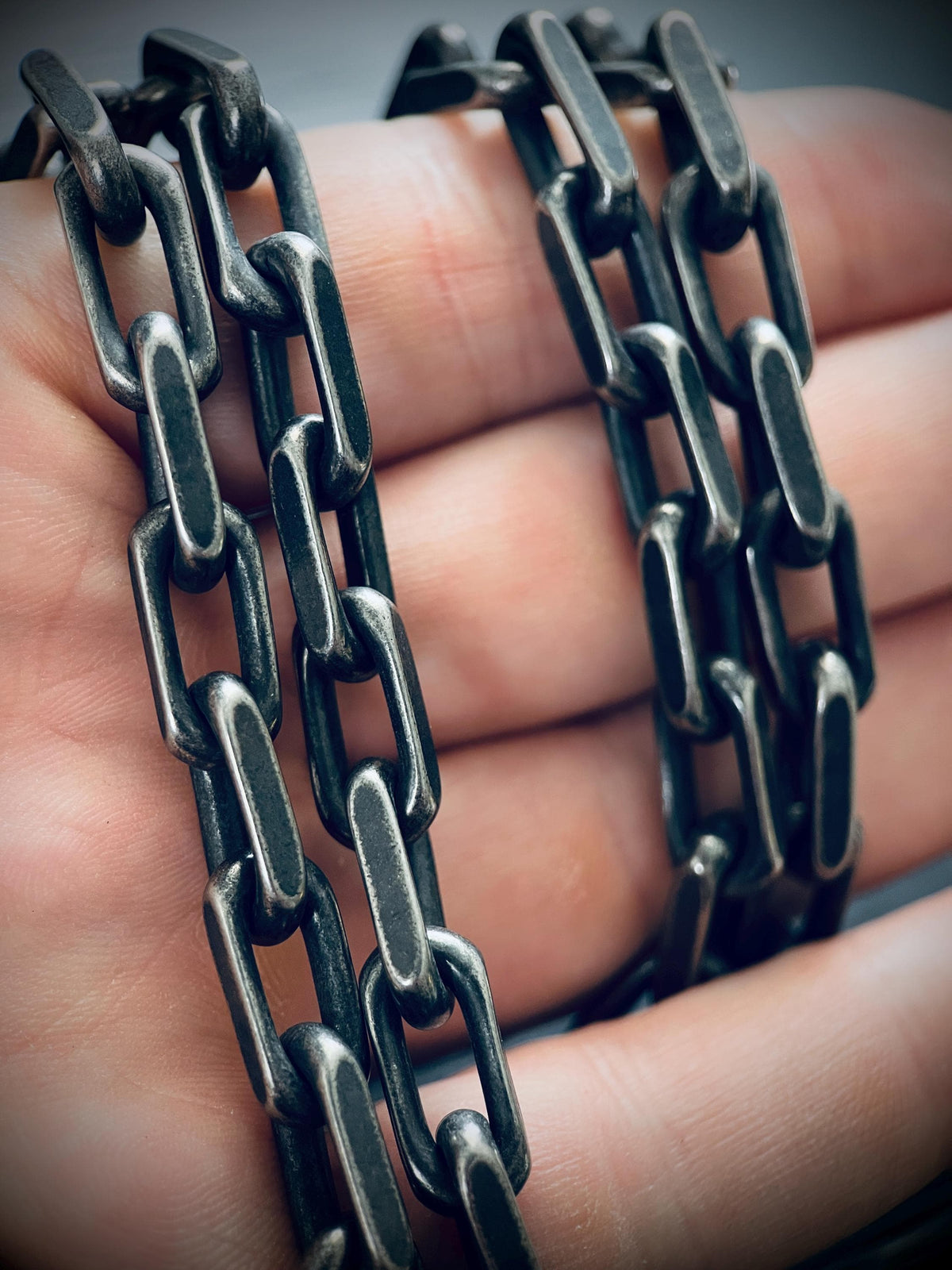 Thick Chunky Heavy Distressed Silver Stainless Steel Cable Link Boxy Chain Necklace