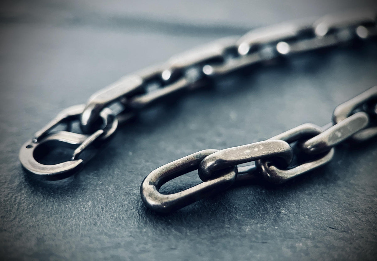 Oxidized Titanium Steel Cable Chain Bracelet – Rustic Mens Jewelry