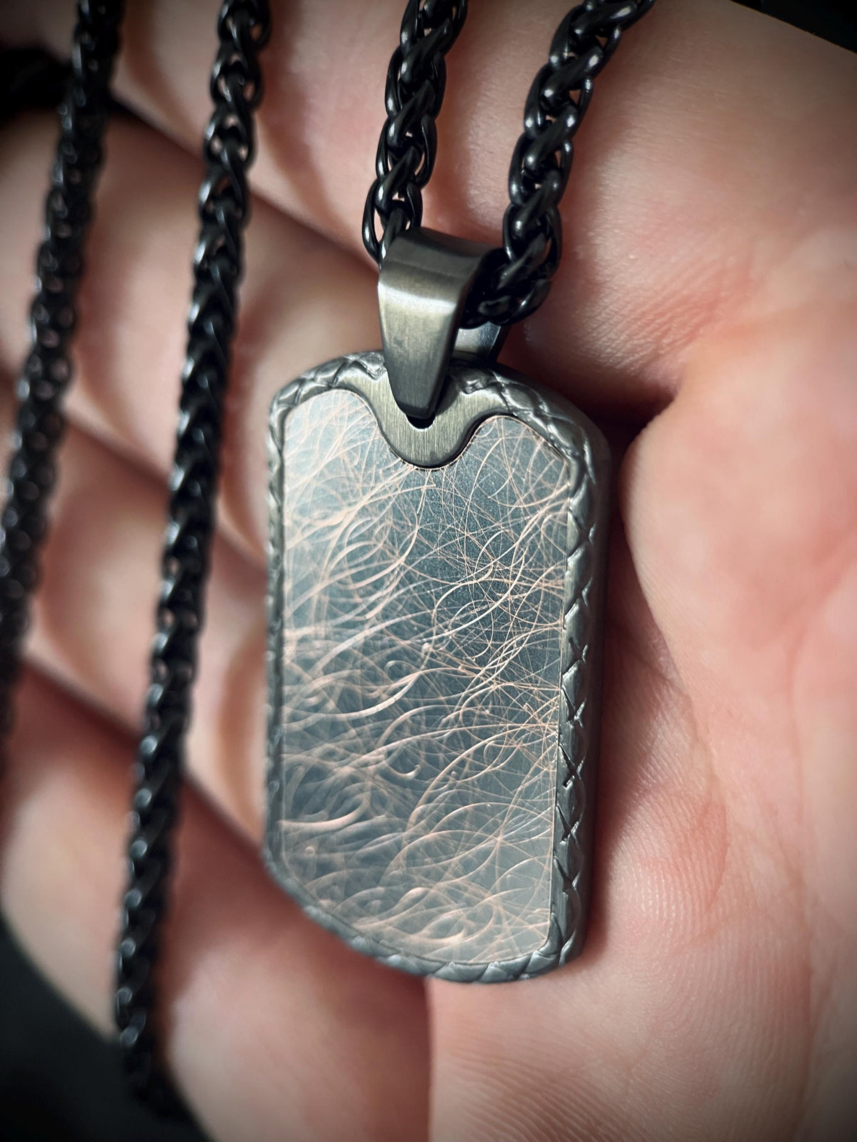 Distressed Gunmetal & Copper Distressed Dog Tag Pendant - Stainless Steel Necklace