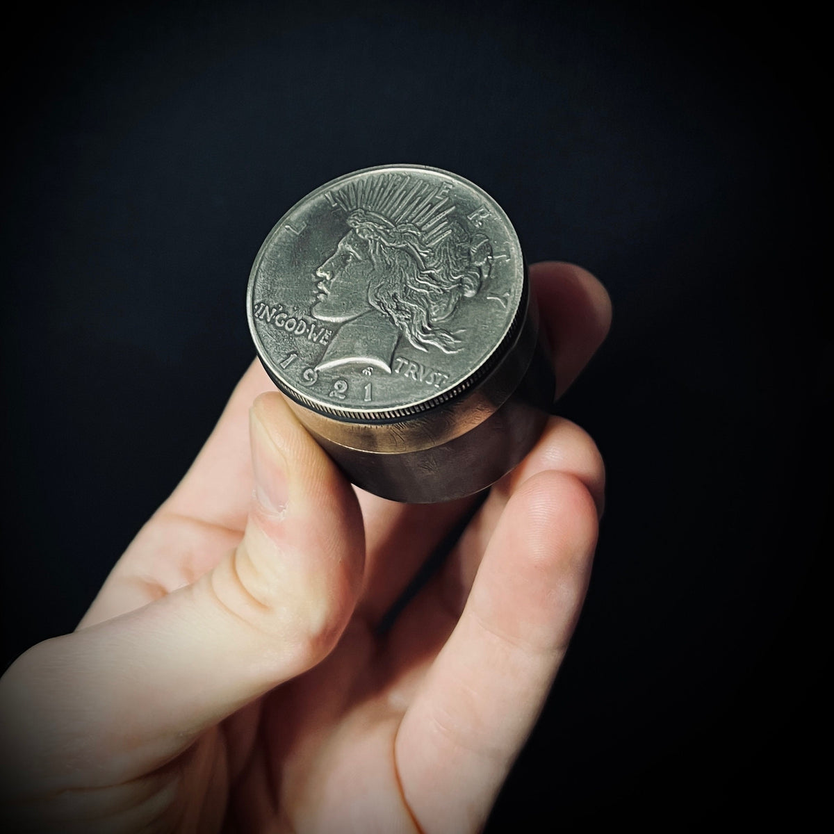 Handmade Brass Stash Box: Silver Hobo Coin Peace Dollar, Lady Liberty Pill, Medication Container
