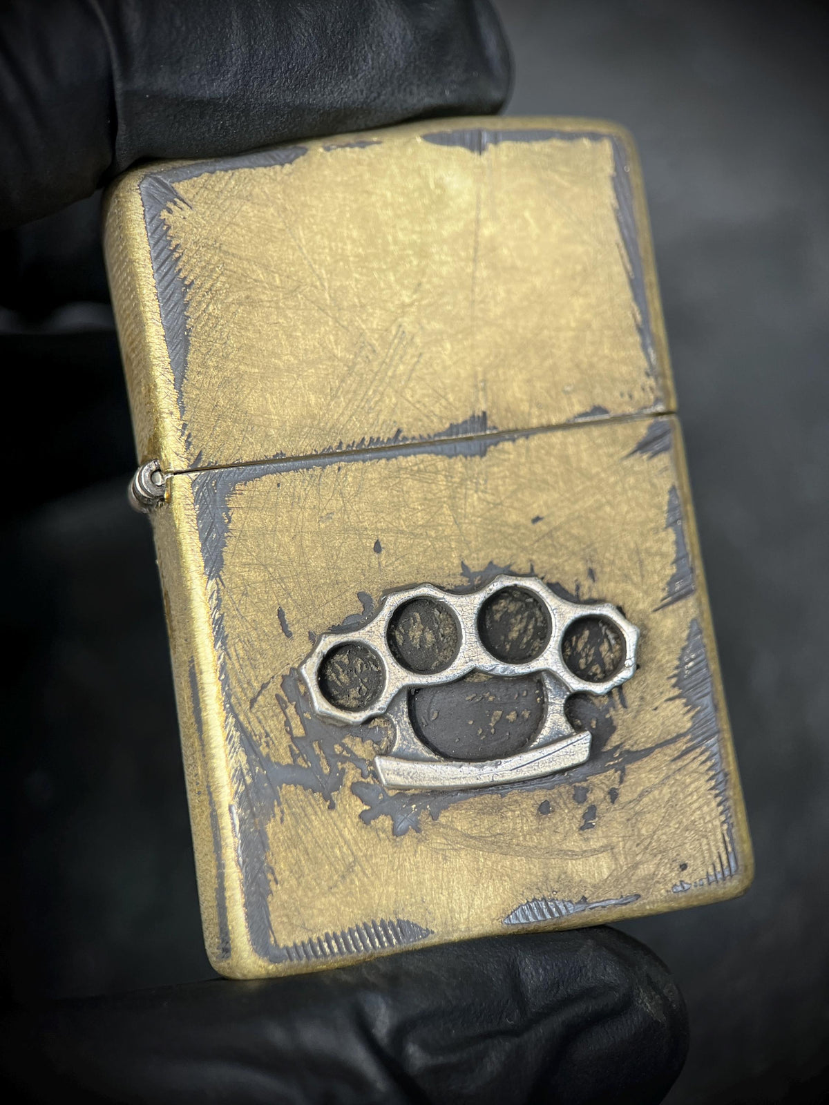 Customised Heavily Distressed & Oxidised Vintage Patina Style Solid Street Brass Zippo Lighter with Emblem / EDC / Custom