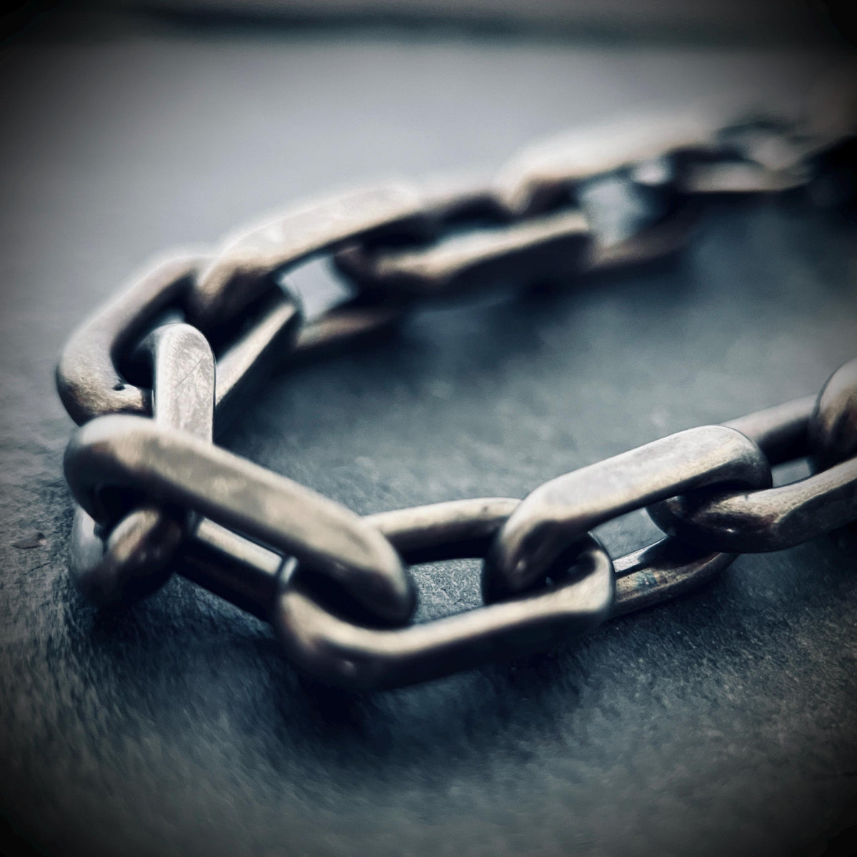 Oxidized Titanium Steel Cable Chain Bracelet – Rustic Mens Jewelry