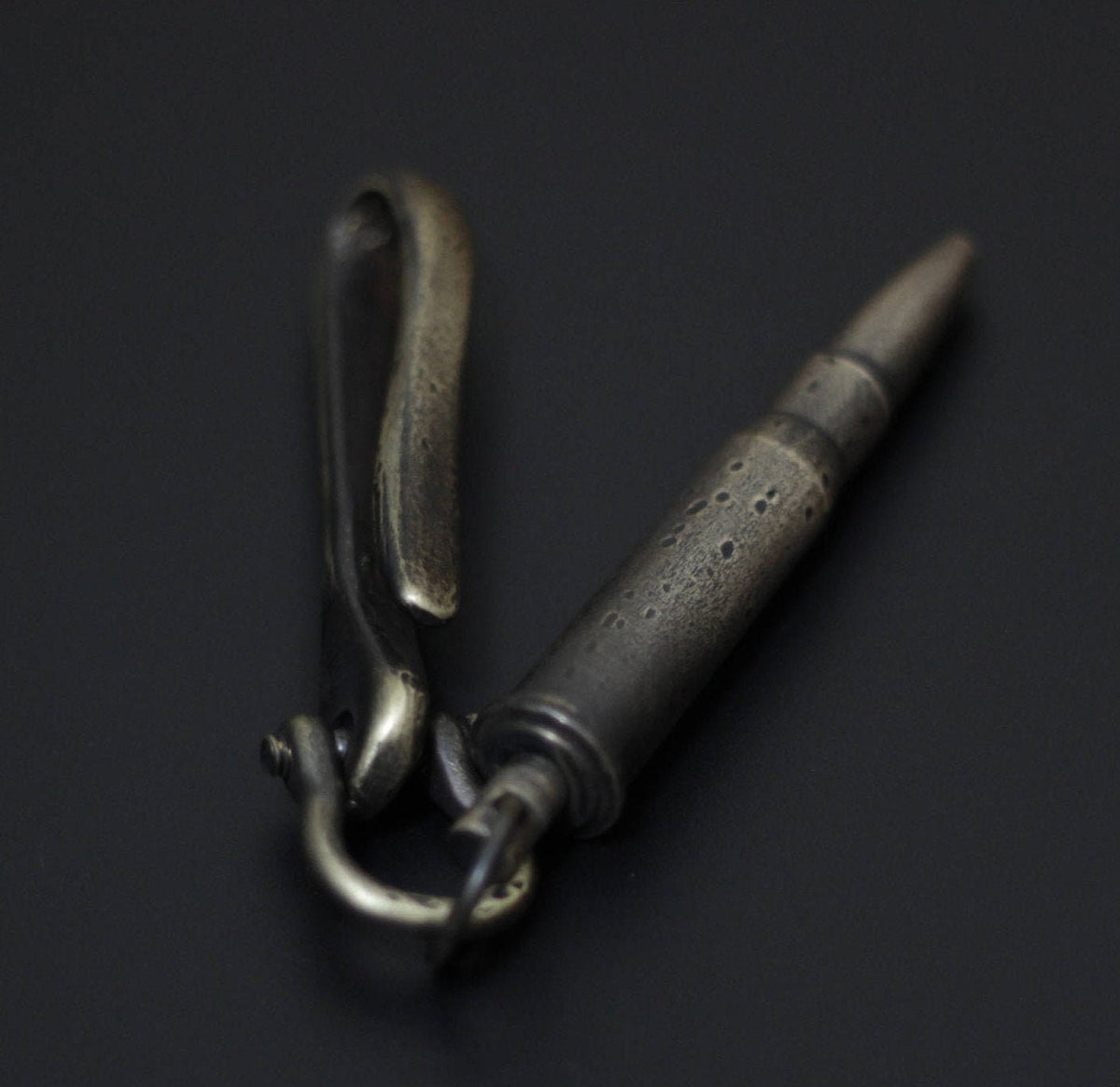Writers Bullet Pen - Battle Distressed Solid Brass Belt Loop Hook Pendant Keepsake Keychain Accessory / Writer / Poet / EDC / Lanyard