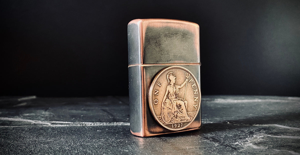 Custom Oxidised Antique Vintage Style Distressed Copper & Bronze Doubled Sided One Penny Zippo Lighter / EDC / Coin