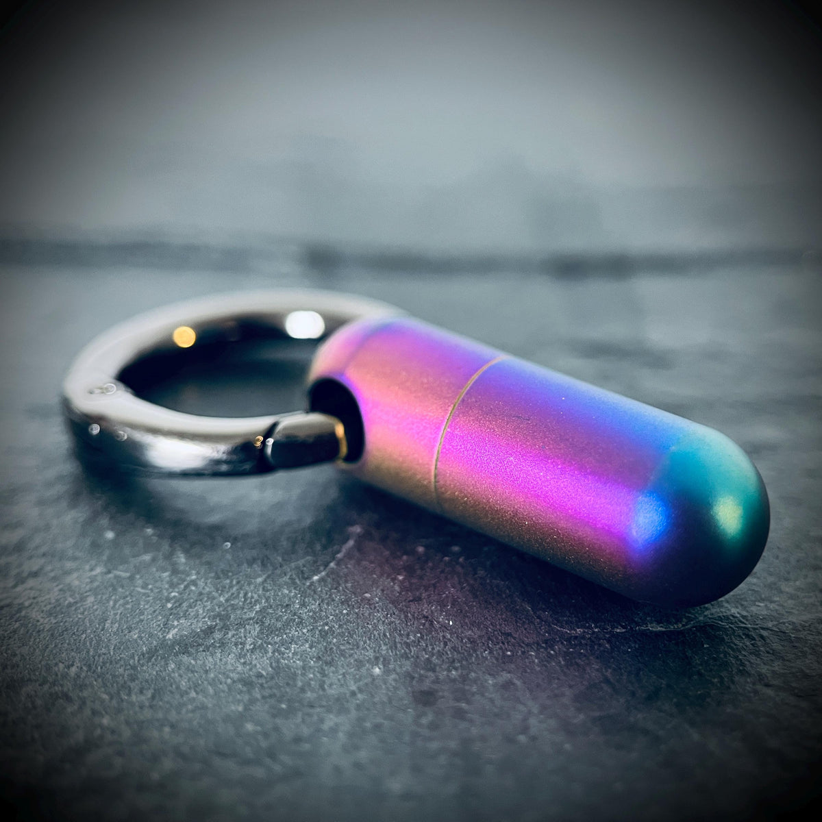 Rainbow Pearlescent Distressed Titanium Waterproof Pill Bottle Capsule Keychain / Keyring / Carabiner / Survival EDC / Container / Pocket