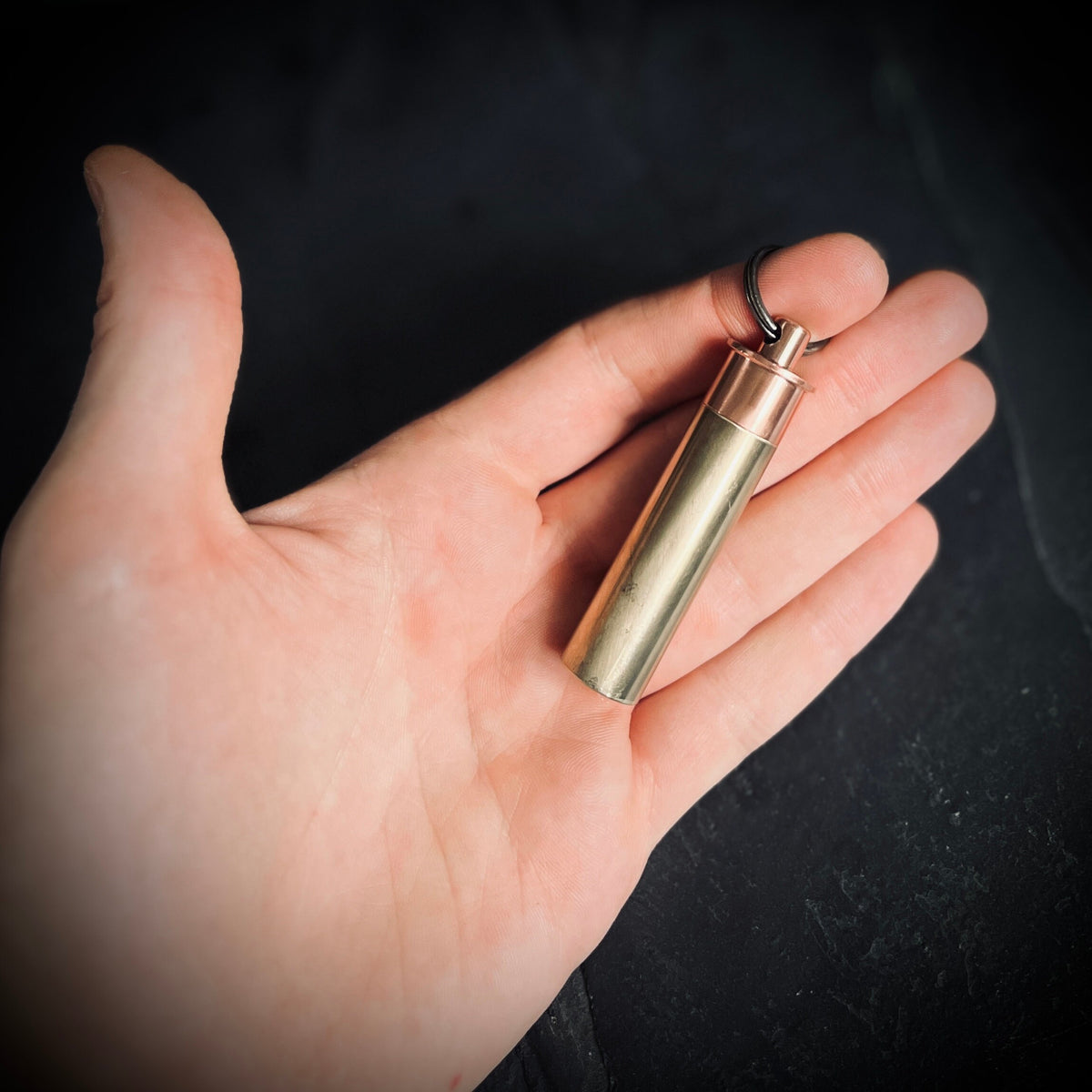 Distressed Brass & Copper Waterproof Shotgun Shell Bullet Pill Bottle Capsule Keychain / Carabiner / Survival EDC / Container / Pocket / SOS