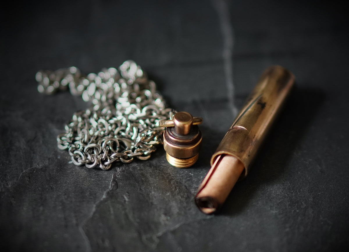 Personalised Engraved Letter Rustic Brass Capsule Stash Urn Vial Cross Symbol Pendant with Silver Stainless Steel Cable Chain Necklace